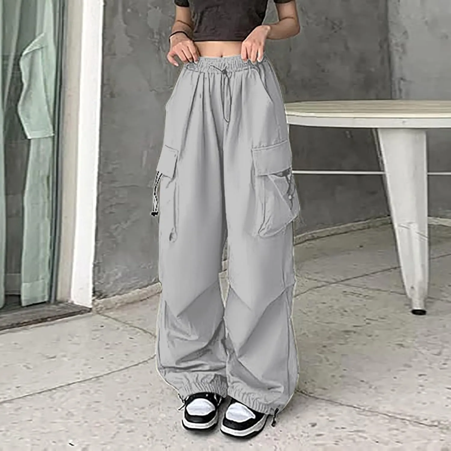 Wide Leg Pants for Women Winter Button Sports Pants with Pockets Barrel Pants Elastic Waist