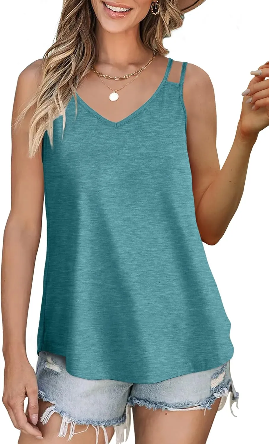 WIHOLL Women Tank Top Casual Summer Tops 2024 Fashion Spaghetti Strap Sleeveless V Neck Shirts Sexy Camisoles