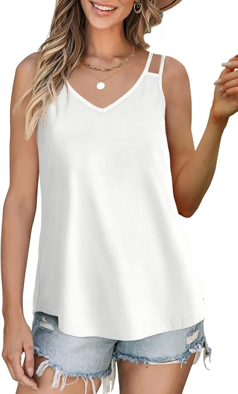 WIHOLL Women Tank Top Casual Summer Tops 2024 Fashion Spaghetti Strap Sleeveless V Neck Shirts Sexy Camisoles