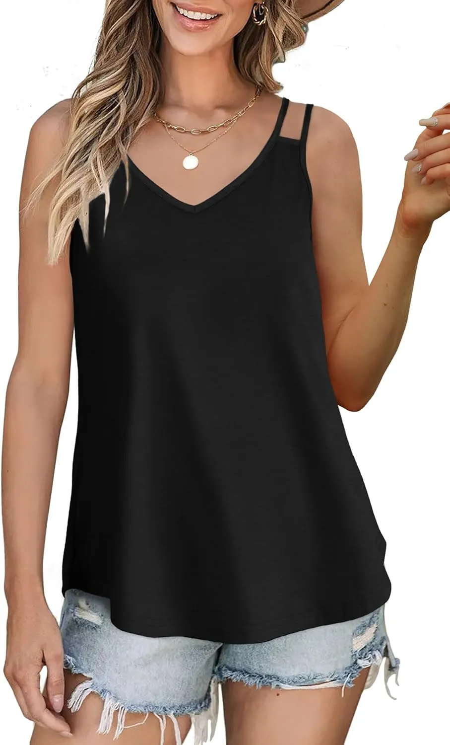 WIHOLL Women Tank Top Casual Summer Tops 2024 Fashion Spaghetti Strap Sleeveless V Neck Shirts Sexy Camisoles