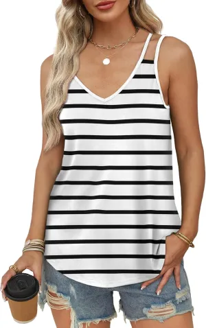 WIHOLL Women Tank Top Casual Summer Tops 2024 Fashion Spaghetti Strap Sleeveless V Neck Shirts Sexy Camisoles