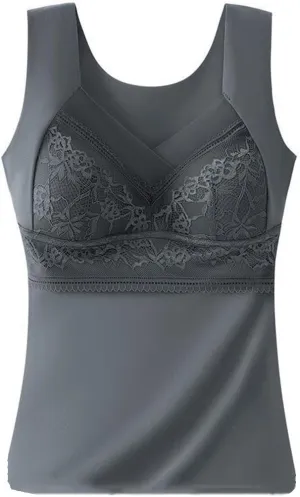 Winter Thermal Underwear Lace Camisoles Vest Corset Padded Fleece Lined Warm Undershirt Brassiere