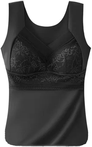 Winter Thermal Underwear Lace Camisoles Vest Corset Padded Fleece Lined Warm Undershirt Brassiere
