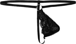 wodceeke Men's Sexy G-String Lace Thongs Pouch Sissy Lingerie T-Back Briefs See Through Underwear for Sex Naughty