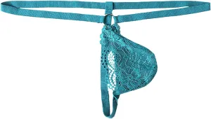 wodceeke Men's Sexy G-String Lace Thongs Pouch Sissy Lingerie T-Back Briefs See Through Underwear for Sex Naughty