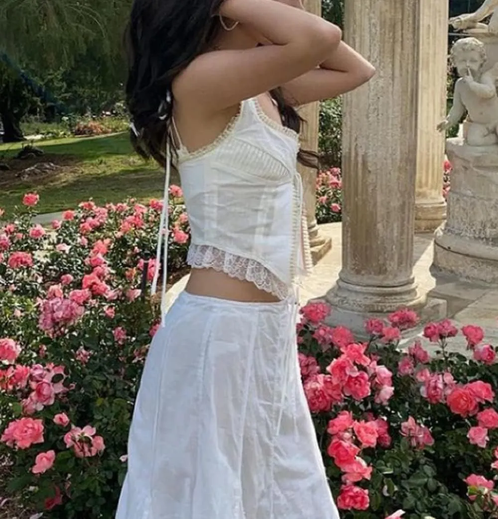 Women Elegant Lace V Neck Camis Sleeveless Spaghetti Strap Slim Camisoles Vintage Backless Tank Top Summer Clothes