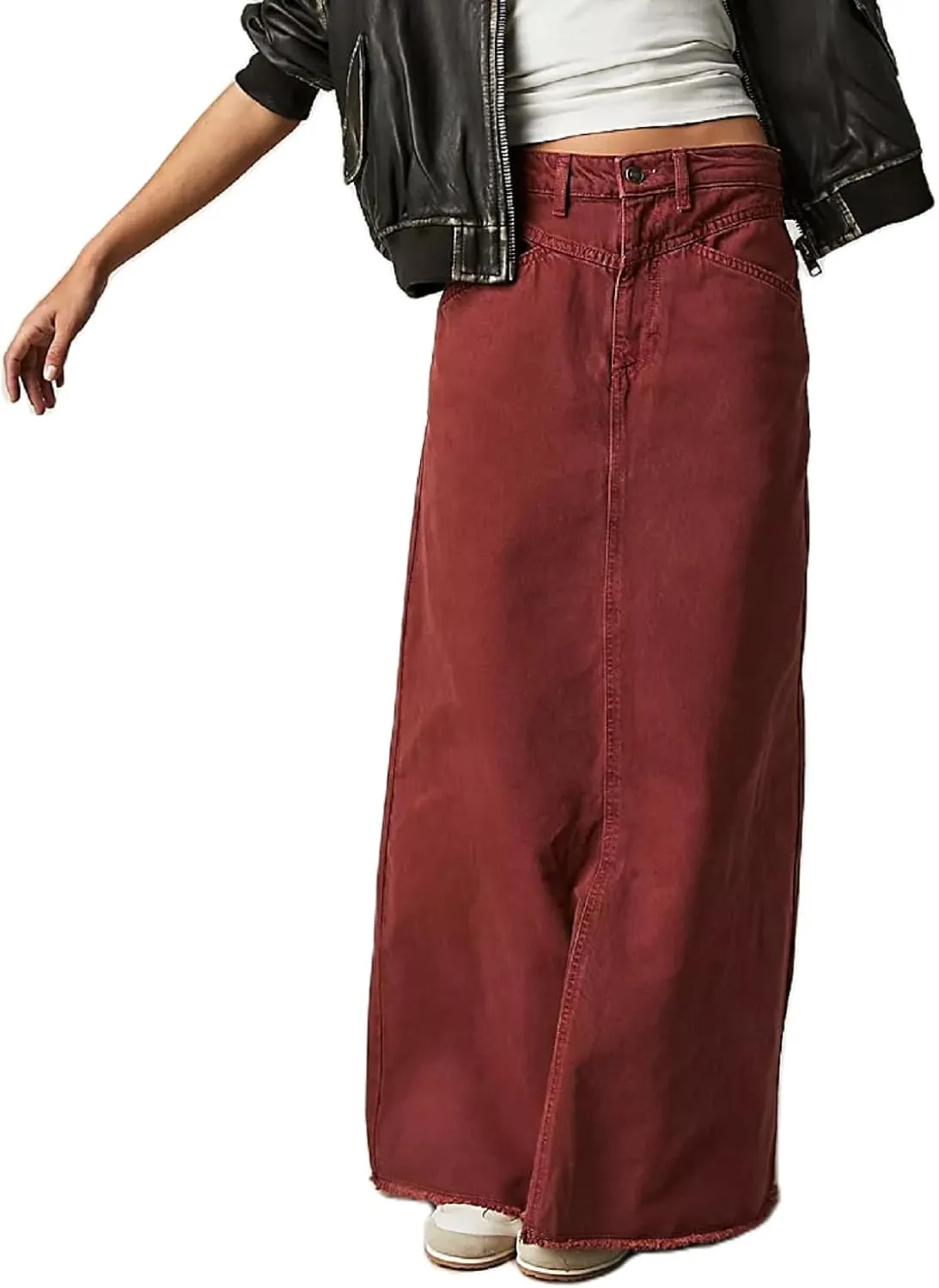 Women Mid Rise Denim Long Skirt Button Down A Line Jeans Skirt Bodycon Maxi Skirt Vintage Streetwear