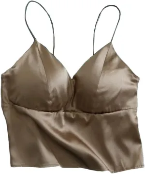 Women Mulberry-Silk Camisole Padded Bralette Tube Top With Bra Fitted Cropped Tanks Basic Bottoming Tops