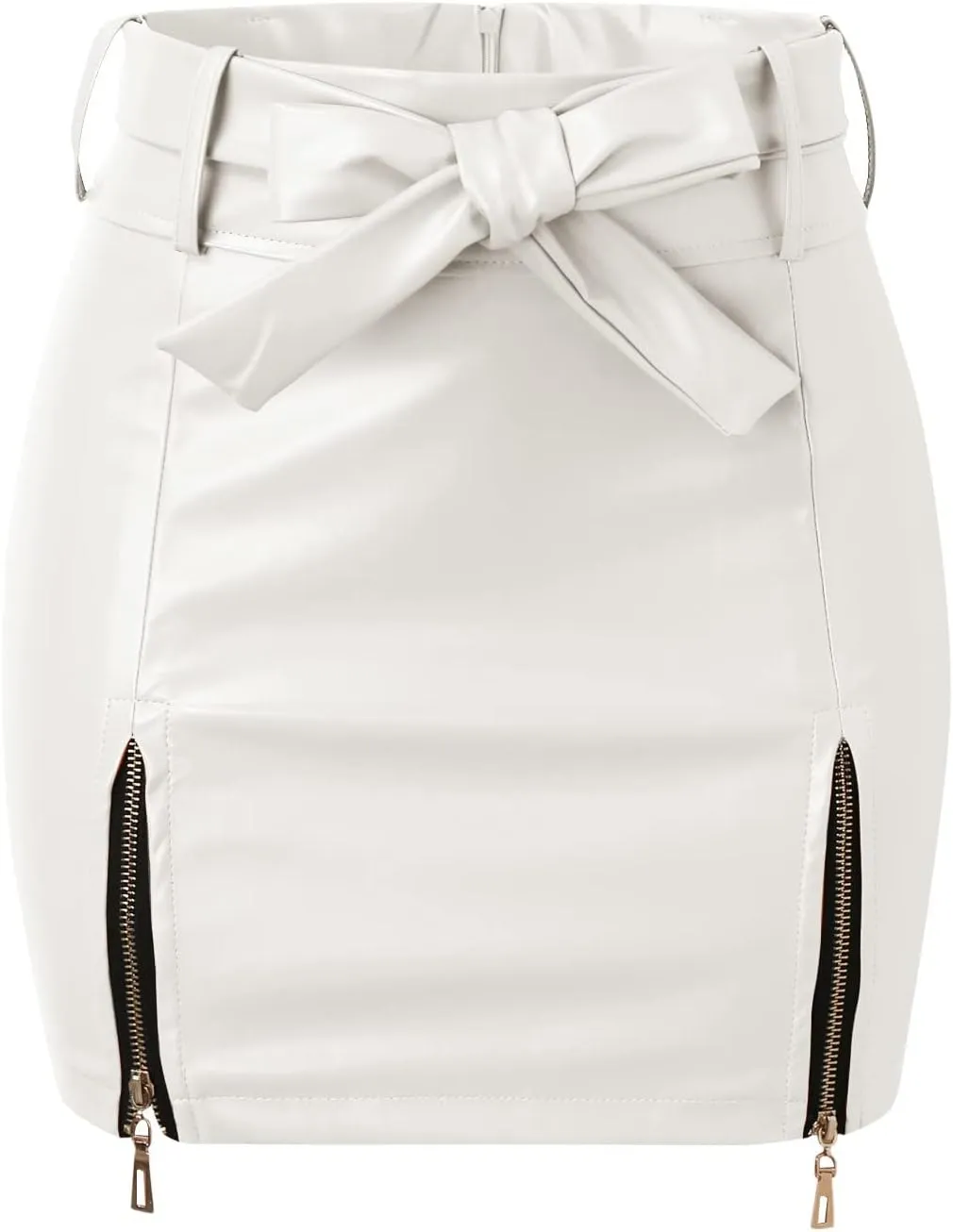 Women PU Leather Mini Skirt High Waist Zipper Side Split Hip Wrap Skirt Solid Color Slim Fit Bodycon Skirt