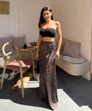 Women' s Sexy Leopard Pattern Floor Length Skirts Y2k Cottagecore Vintage Maxi Skirt Summer Trendy Long Skirts