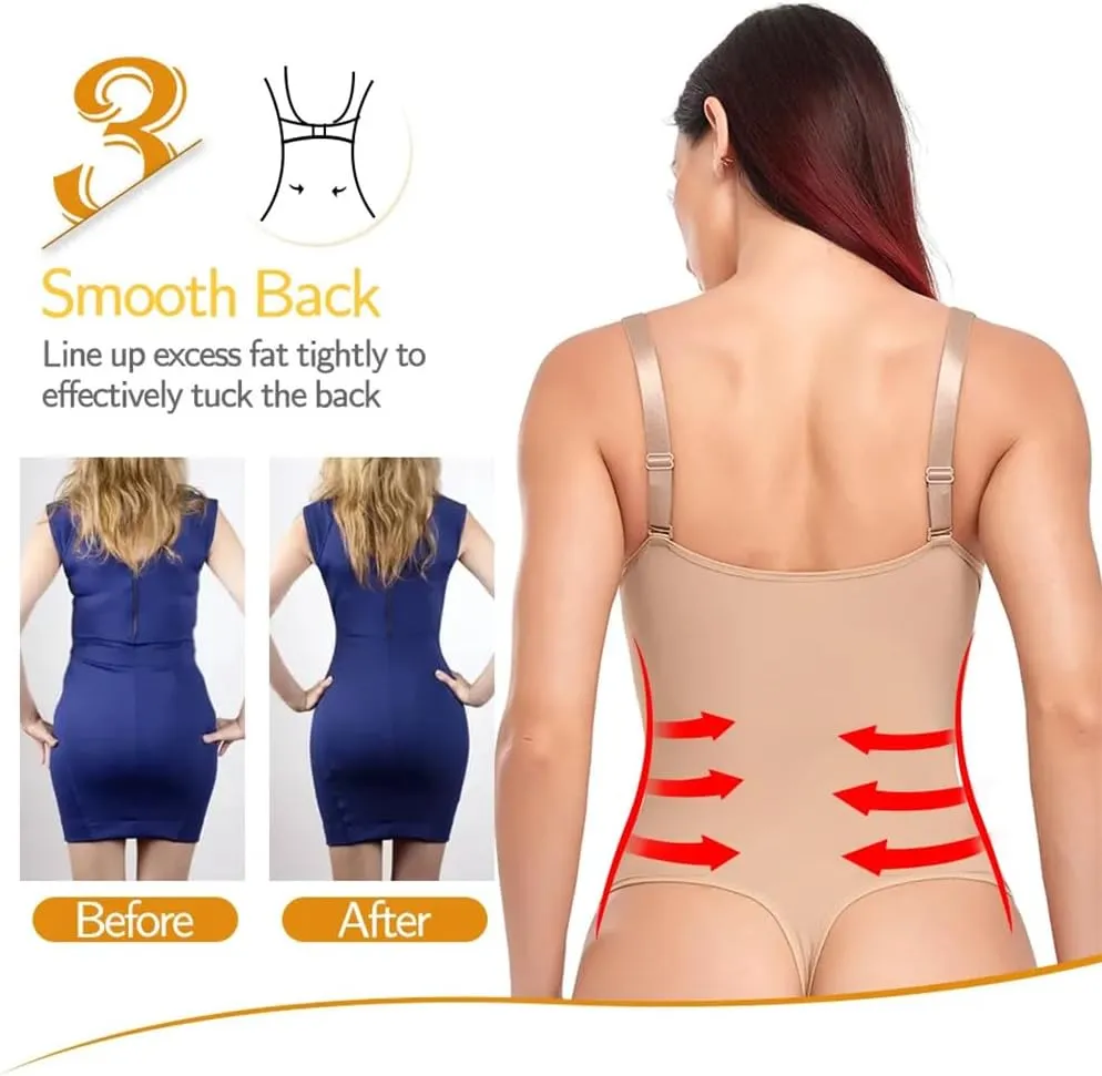 Women Shapewear Bodysuit Thong Waist Trainer Body Shaper Slimming Built-In Bra Camisoles Underwear