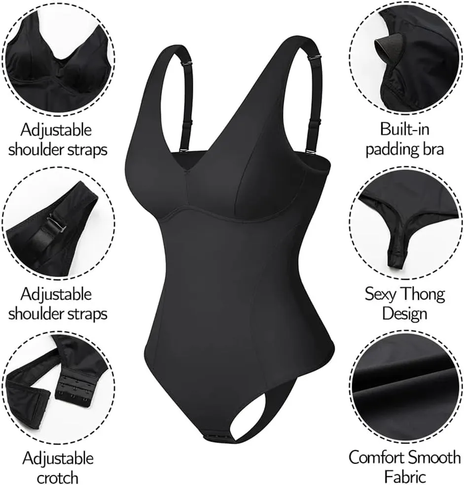 Women Shapewear Bodysuit Thong Waist Trainer Body Shaper Slimming Built-In Bra Camisoles Underwear