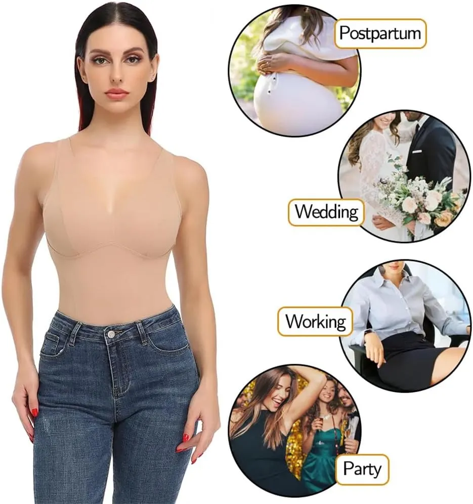 Women Shapewear Bodysuit Thong Waist Trainer Body Shaper Slimming Built-In Bra Camisoles Underwear