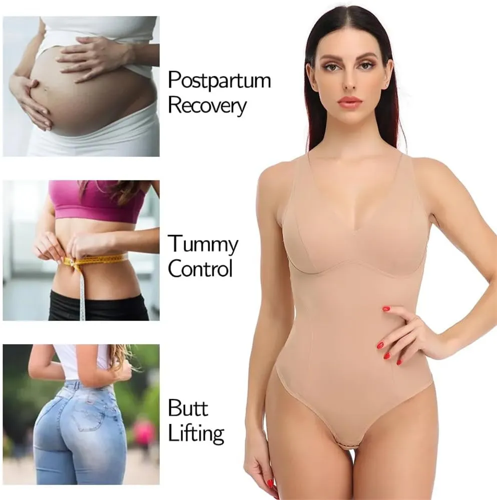 Women Shapewear Bodysuit Thong Waist Trainer Body Shaper Slimming Built-In Bra Camisoles Underwear
