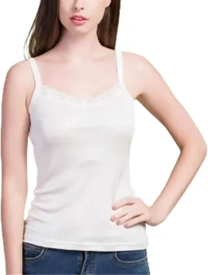 Women Silk Camis Real Silk Knitted lace Camisoles Bottoming T Shirt Beige White Tanks