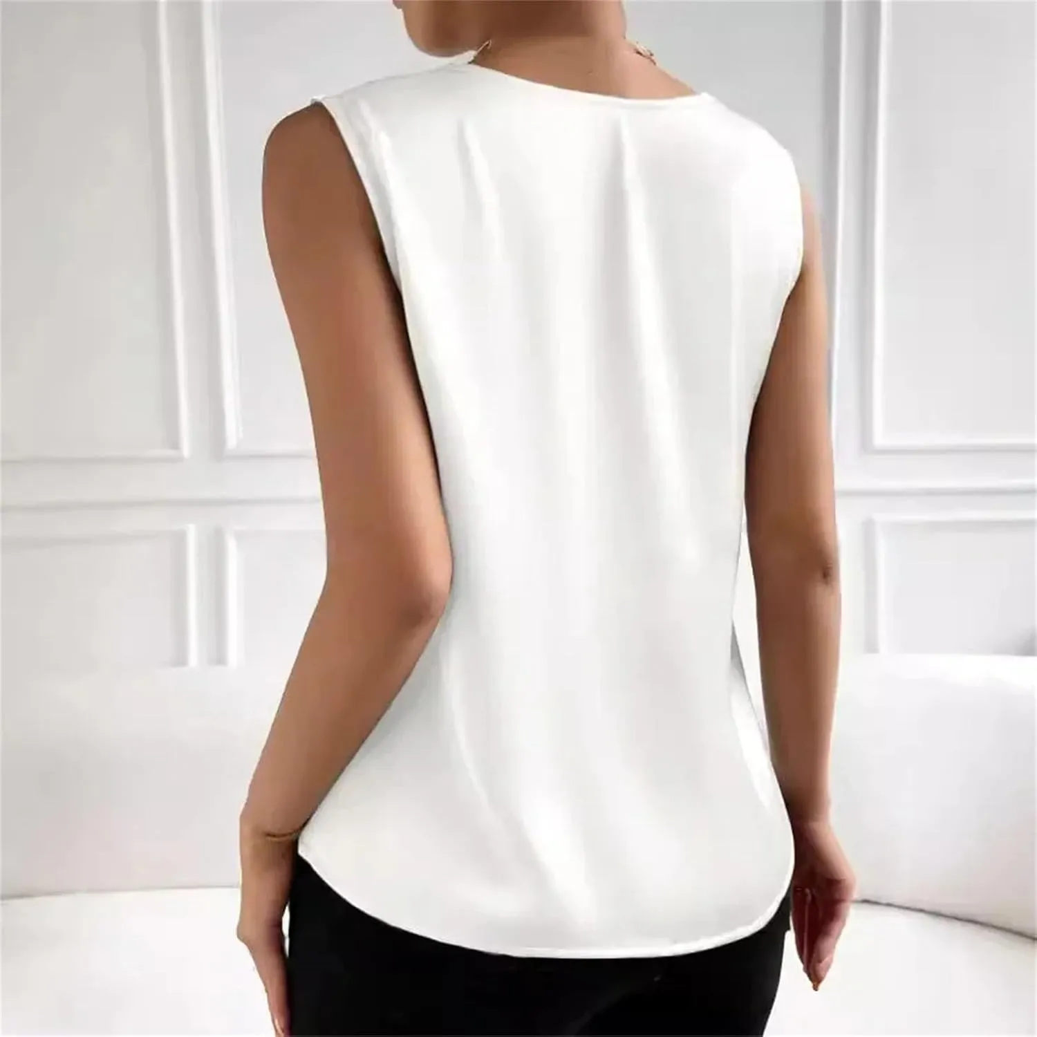 Women Silk Satin Tank Tops V Neck Camisole Blouse Casual Sleeveless Cami Tanks Shirt