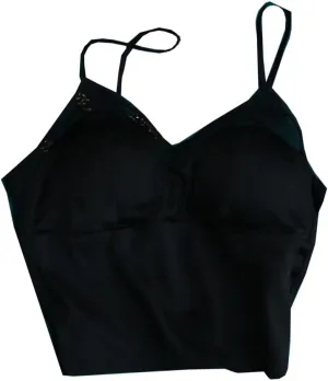 Women Spaghetti Strap Camisole Solid Color Tanks 100%Mulberry Silk Lining Camisole Padded Bralette Tube Top