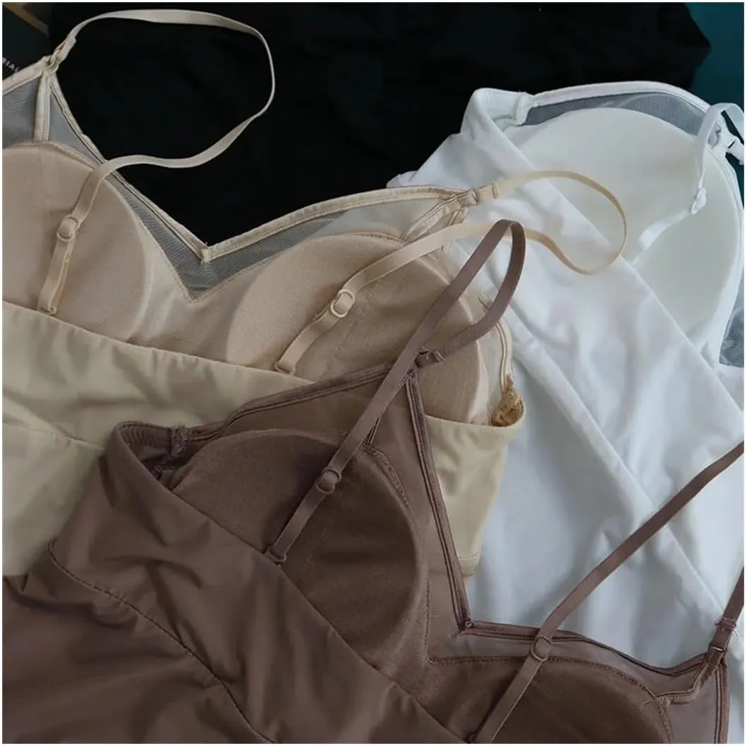 Women Spaghetti Strap Camisole Solid Color Tanks 100%Mulberry Silk Lining Camisole Padded Bralette Tube Top