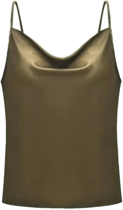 Women Spaghetti Strap Satin Camisole Tops Solid Color Tanks Femme Basic Sleeveless Cami Vest