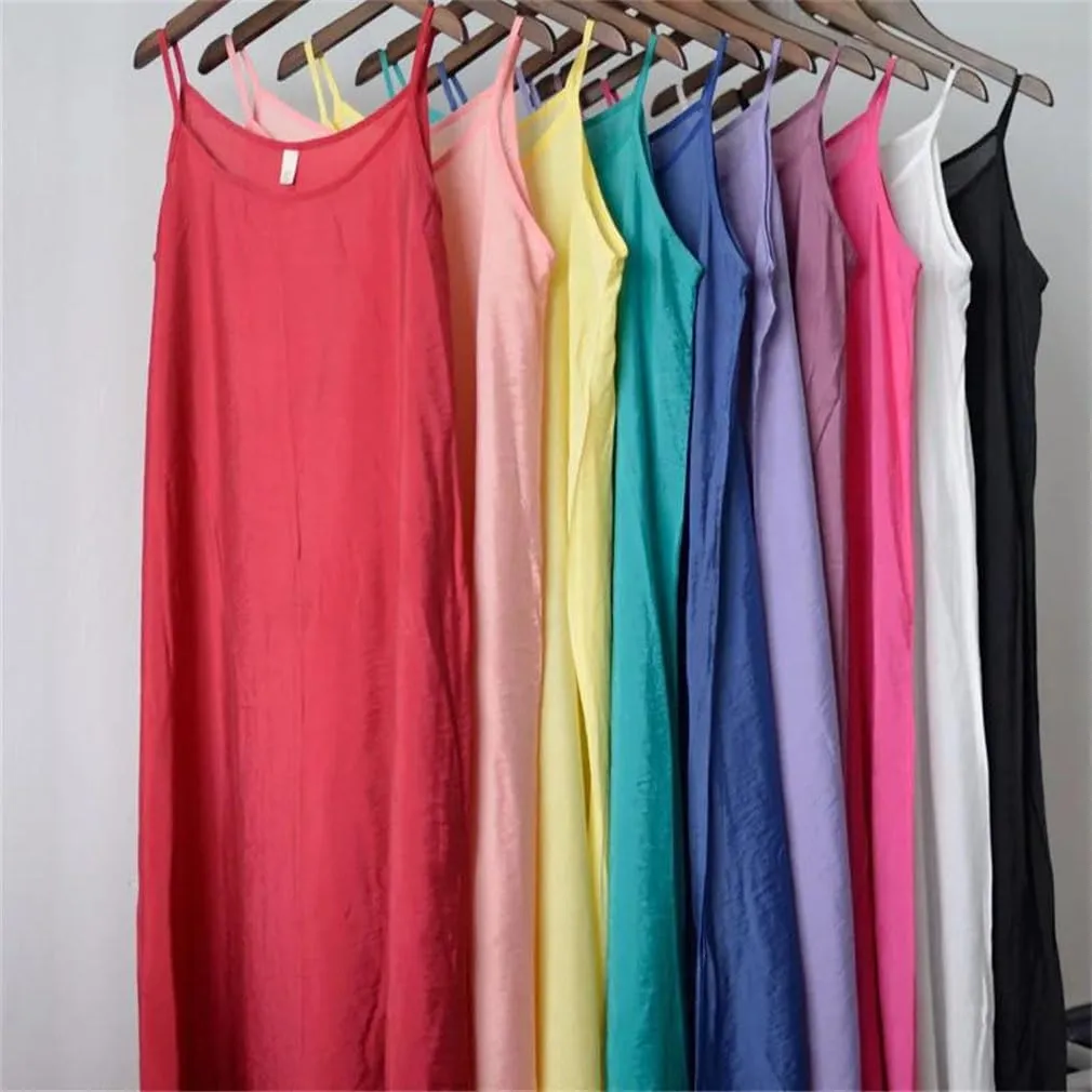 Women Summer Cotton Full Slips Spaghetti Strap Under Dress Long Camisoles Home Nightdress