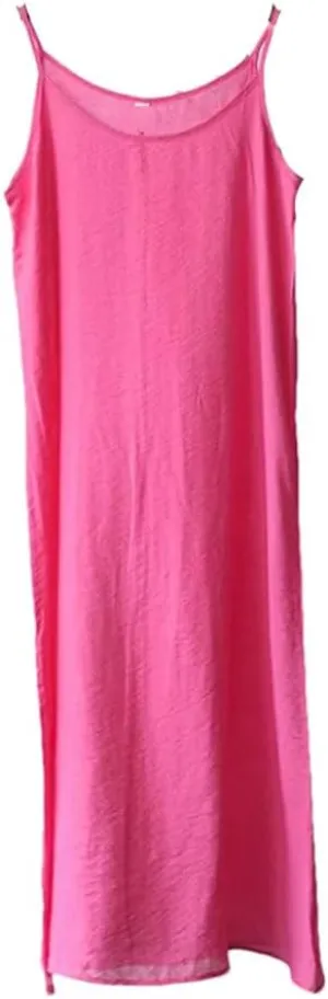 Women Summer Cotton Full Slips Spaghetti Strap Under Dress Long Camisoles Home Nightdress