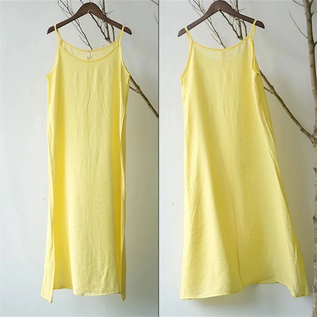 Women Summer Cotton Full Slips Spaghetti Strap Under Dress Long Camisoles Home Nightdress