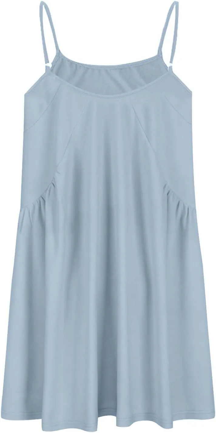 Women Summer Sleeveless Lace Trim V Neck A-Line Sun Dresses Loose Fit Swing Solid Tanks Dress Casual Holiday Dress
