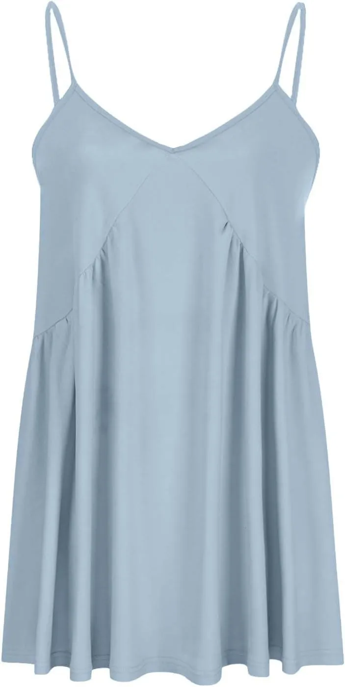 Women Summer Sleeveless Lace Trim V Neck A-Line Sun Dresses Loose Fit Swing Solid Tanks Dress Casual Holiday Dress
