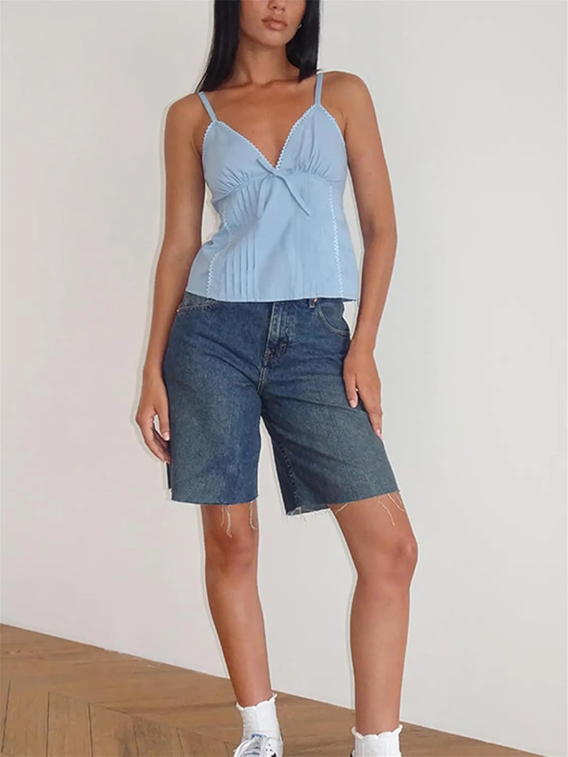Women Y2k Babydoll Cami Top Sexy Lace Ruffle V Neck Spaghetti Strap Peplum Tank Tops Coquette Going Out Streetwear