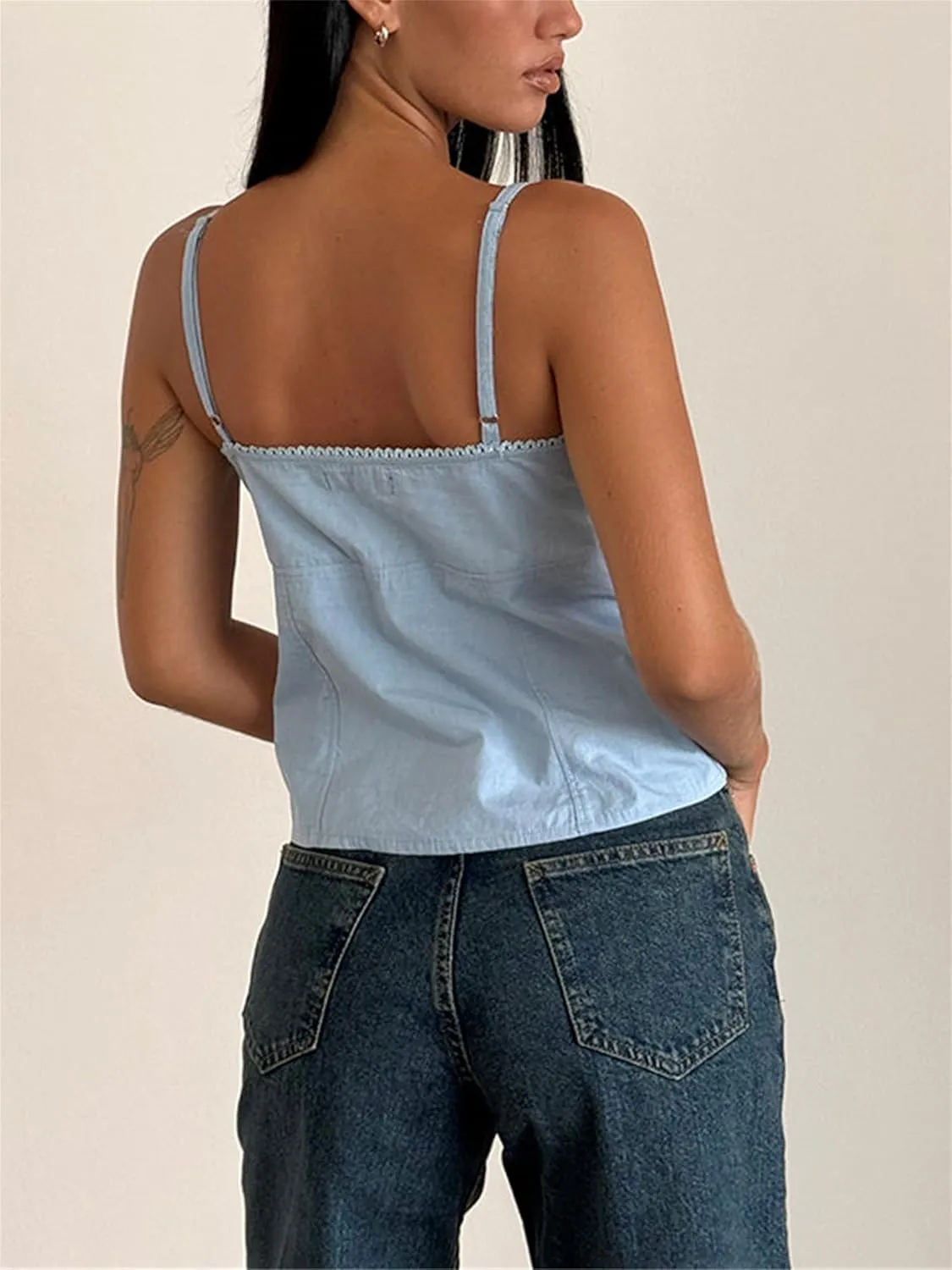 Women Y2k Babydoll Cami Top Sexy Lace Ruffle V Neck Spaghetti Strap Peplum Tank Tops Coquette Going Out Streetwear
