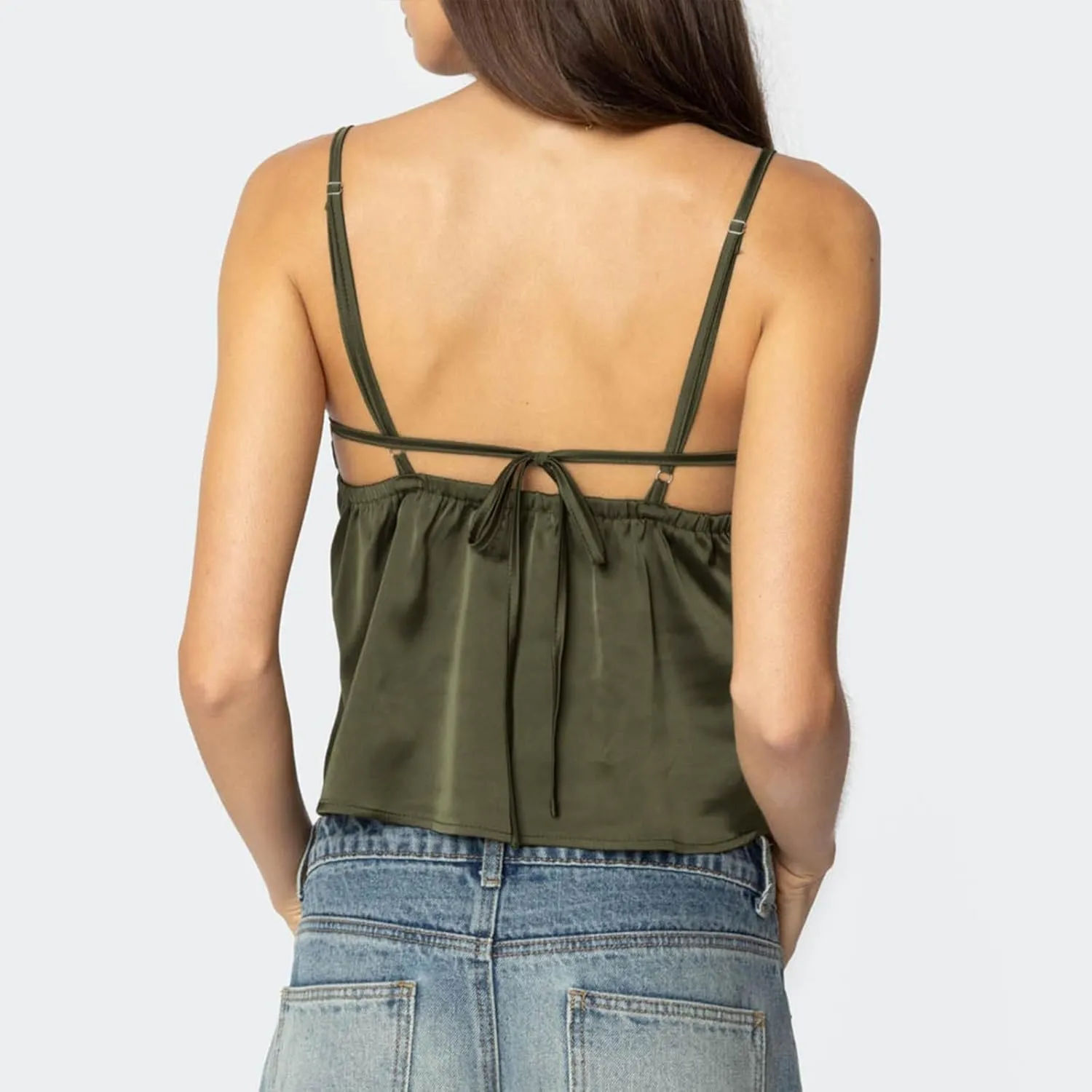 Women Y2K Floral Babydoll Tank Top Sexy Spaghetti Strap V Neck Ruffle Cami Tops Sleeveless Peplum Shirts Camisoles