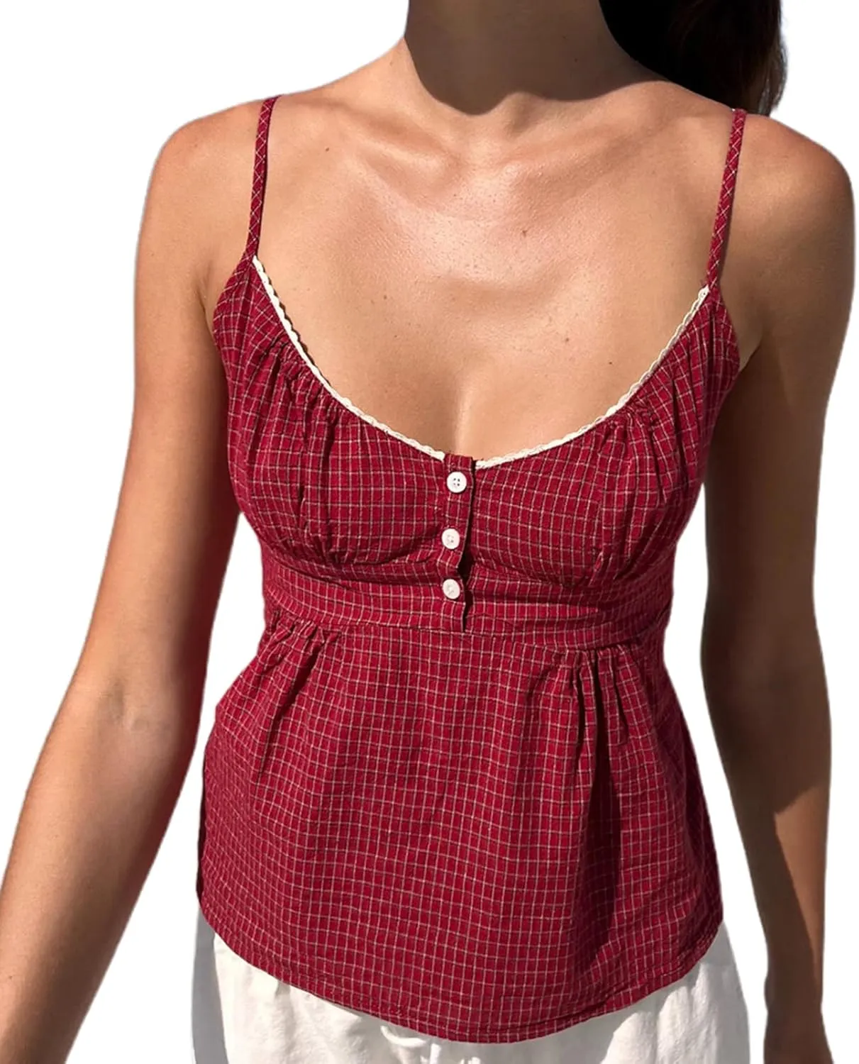 Women Y2K Floral Babydoll Tank Top Sexy Spaghetti Strap V Neck Ruffle Cami Tops Sleeveless Peplum Shirts Camisoles