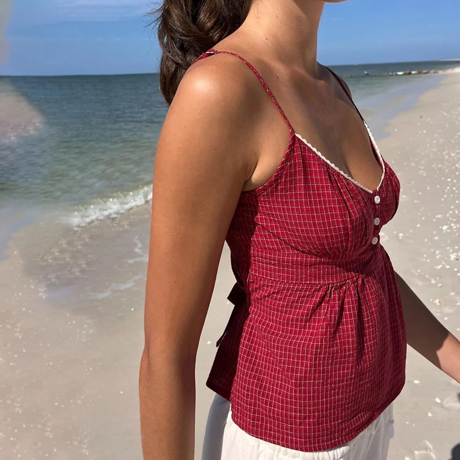 Women Y2K Floral Babydoll Tank Top Sexy Spaghetti Strap V Neck Ruffle Cami Tops Sleeveless Peplum Shirts Camisoles