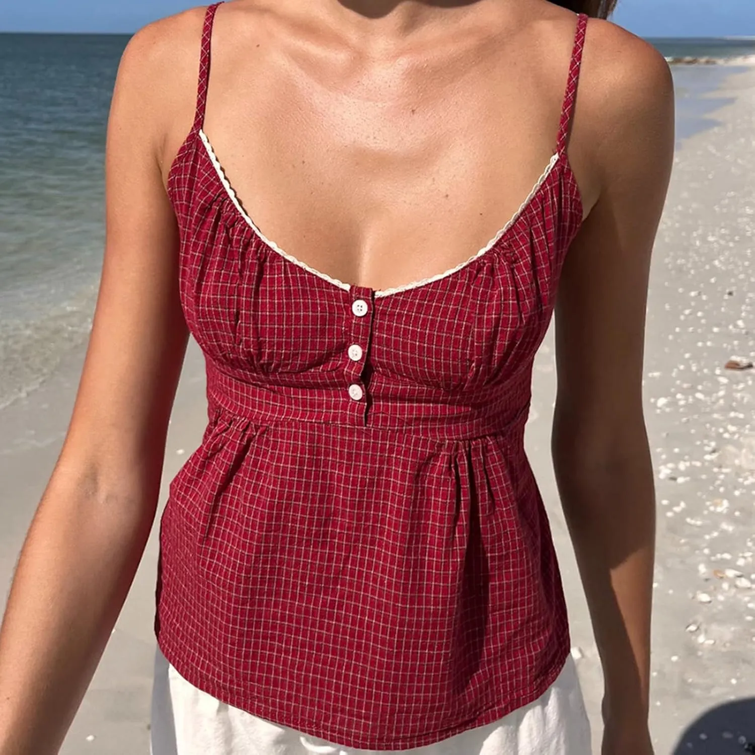 Women Y2K Floral Babydoll Tank Top Sexy Spaghetti Strap V Neck Ruffle Cami Tops Sleeveless Peplum Shirts Camisoles