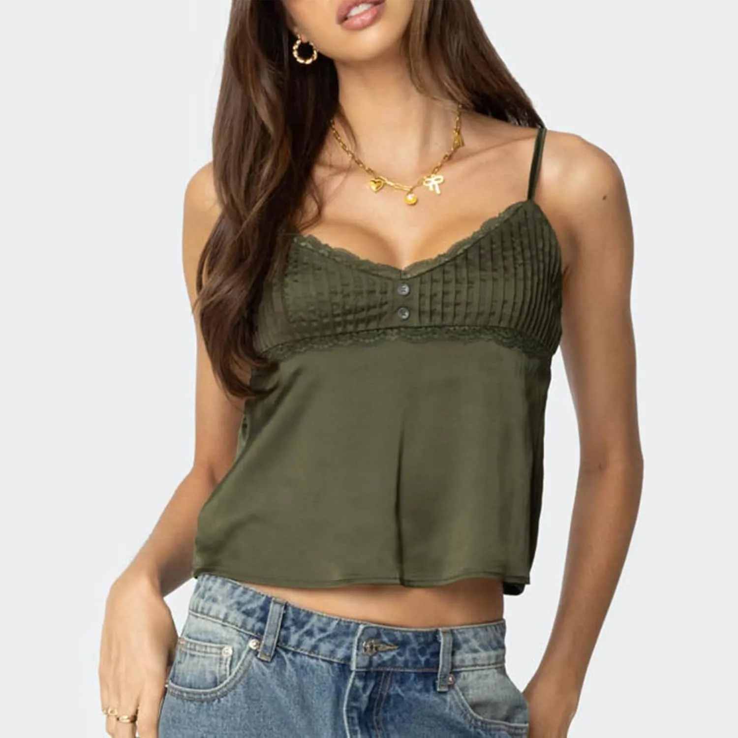 Women Y2K Floral Babydoll Tank Top Sexy Spaghetti Strap V Neck Ruffle Cami Tops Sleeveless Peplum Shirts Camisoles