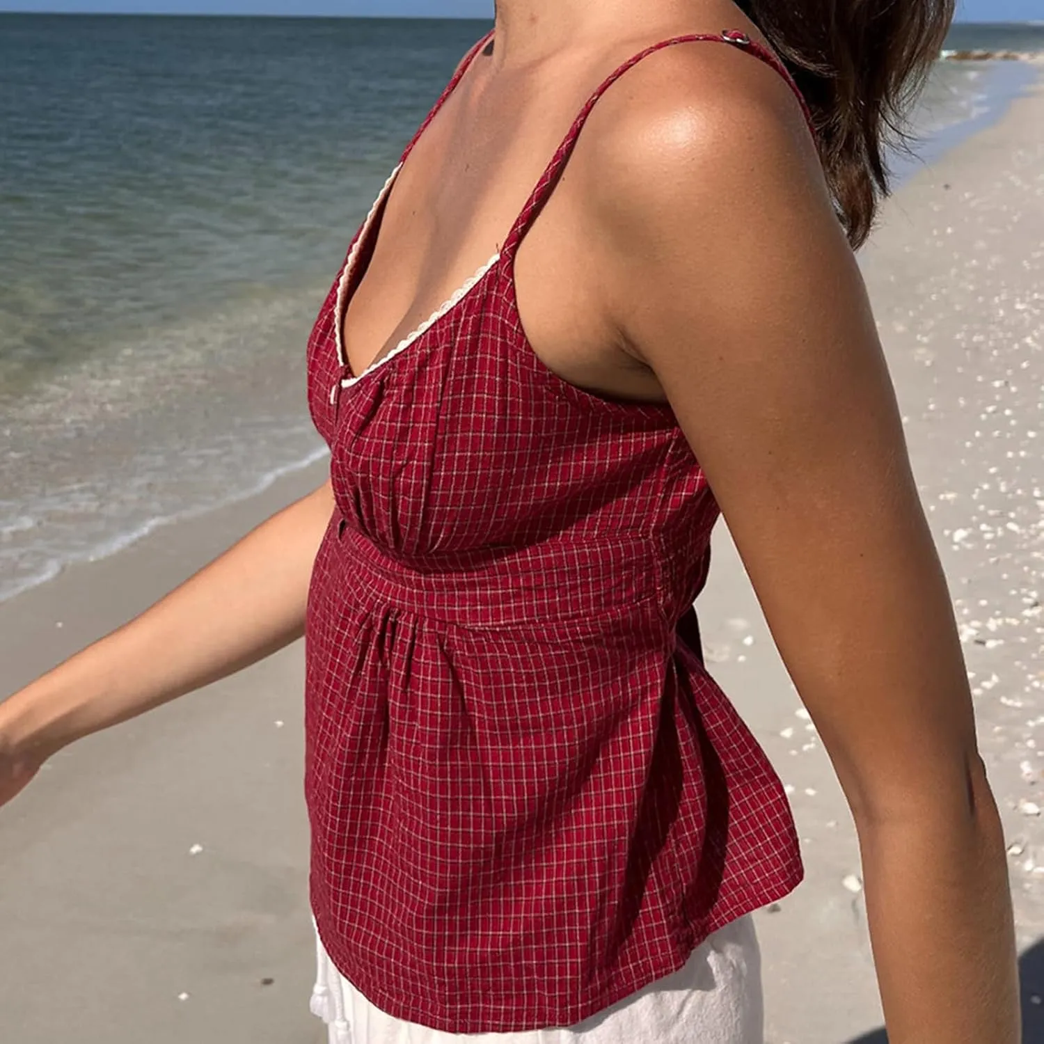 Women Y2K Floral Babydoll Tank Top Sexy Spaghetti Strap V Neck Ruffle Cami Tops Sleeveless Peplum Shirts Camisoles