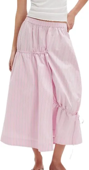 Women Y2K Plaid Maxi Skirt Elastic Waist Tie Up A Line Skirt Ruffle Hem Pleated Polka Dot Long Skirt Streetwear