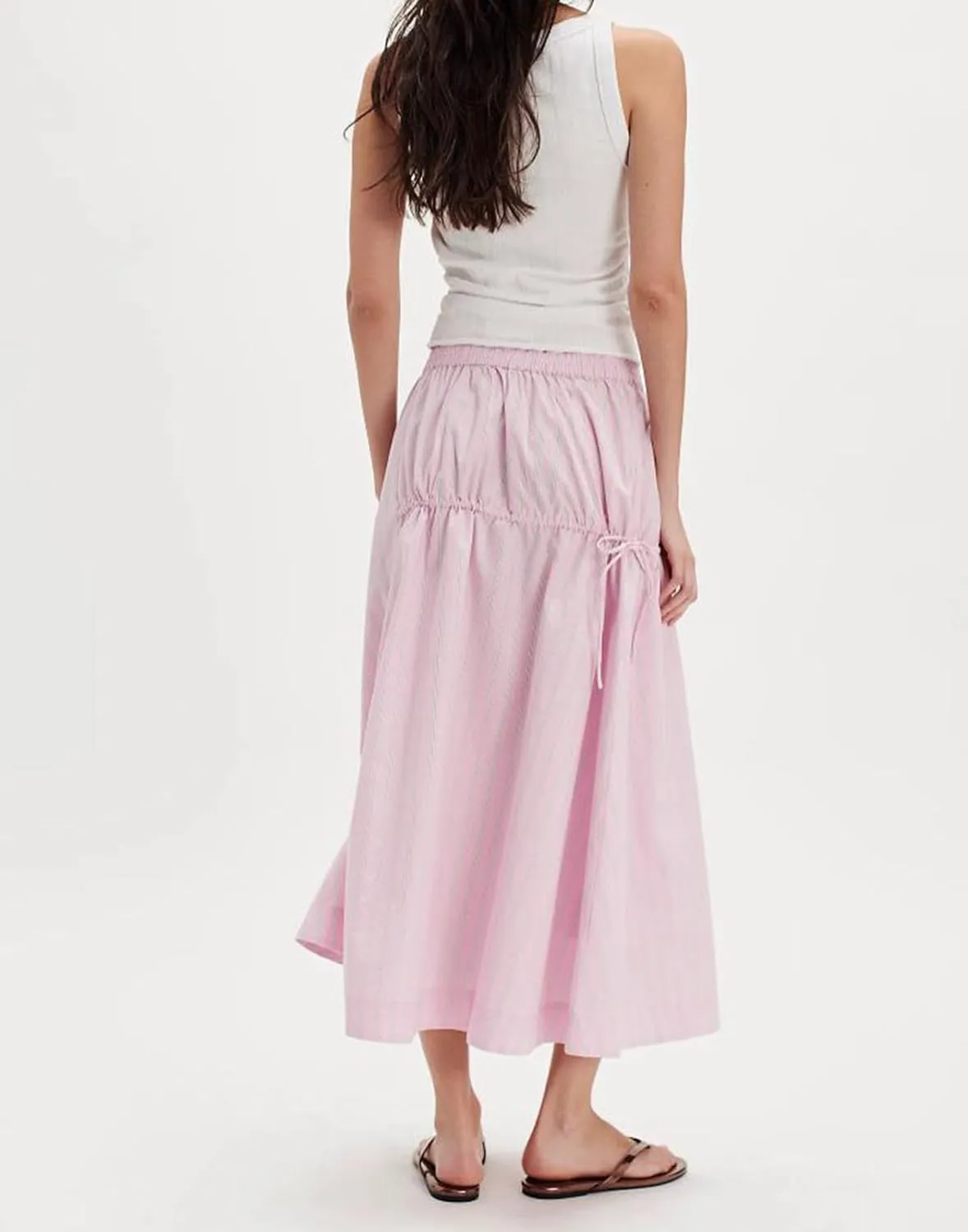 Women Y2K Plaid Maxi Skirt Elastic Waist Tie Up A Line Skirt Ruffle Hem Pleated Polka Dot Long Skirt Streetwear