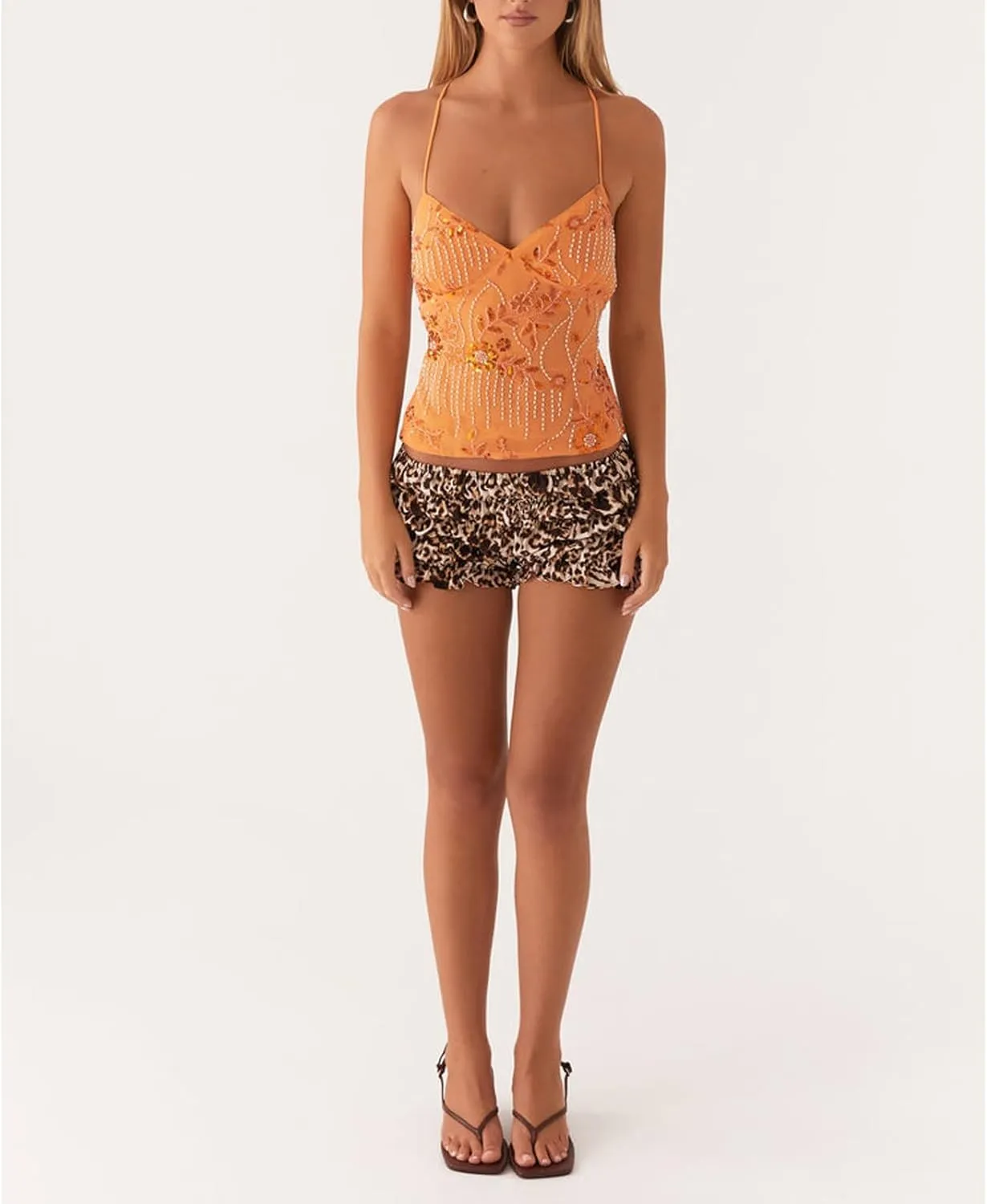 Women Y2k Sequin Sparkly Spaghetti Strap Crop Tops Sexy Halter Deep V Neck Open Back Tie Camisole Summer