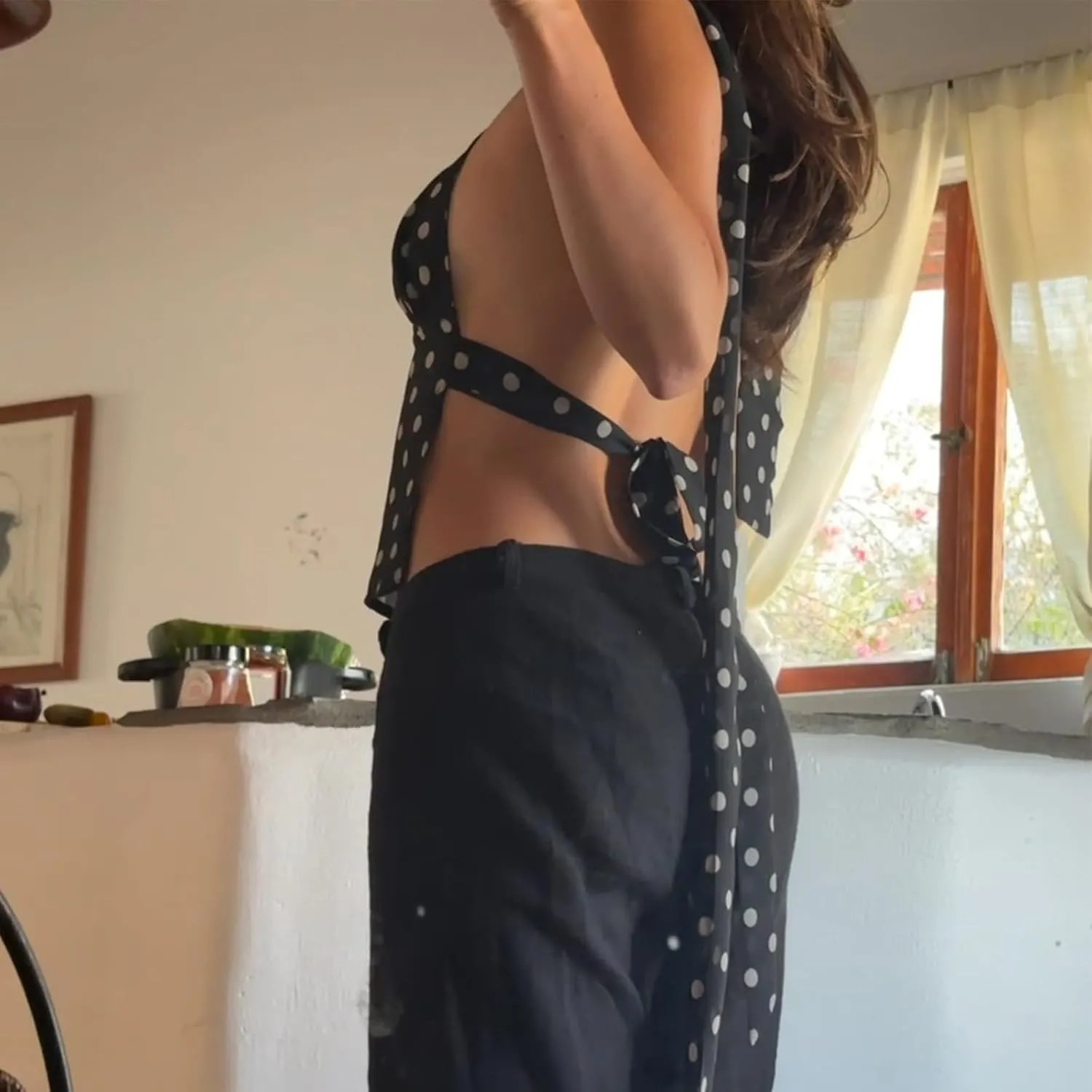 Women Y2K Sexy Cami Tank Top Polka Dot Sleeveless V Neck Spaghetti Strap Lace Trim Camisole Crop Tops