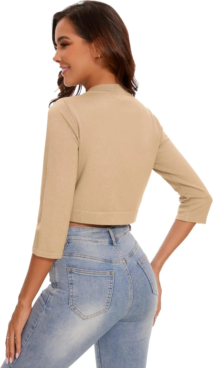 Women's Bolero Shrug Short Sleeve Lightweight Open Front Cropped Cardigan Knit Sweater