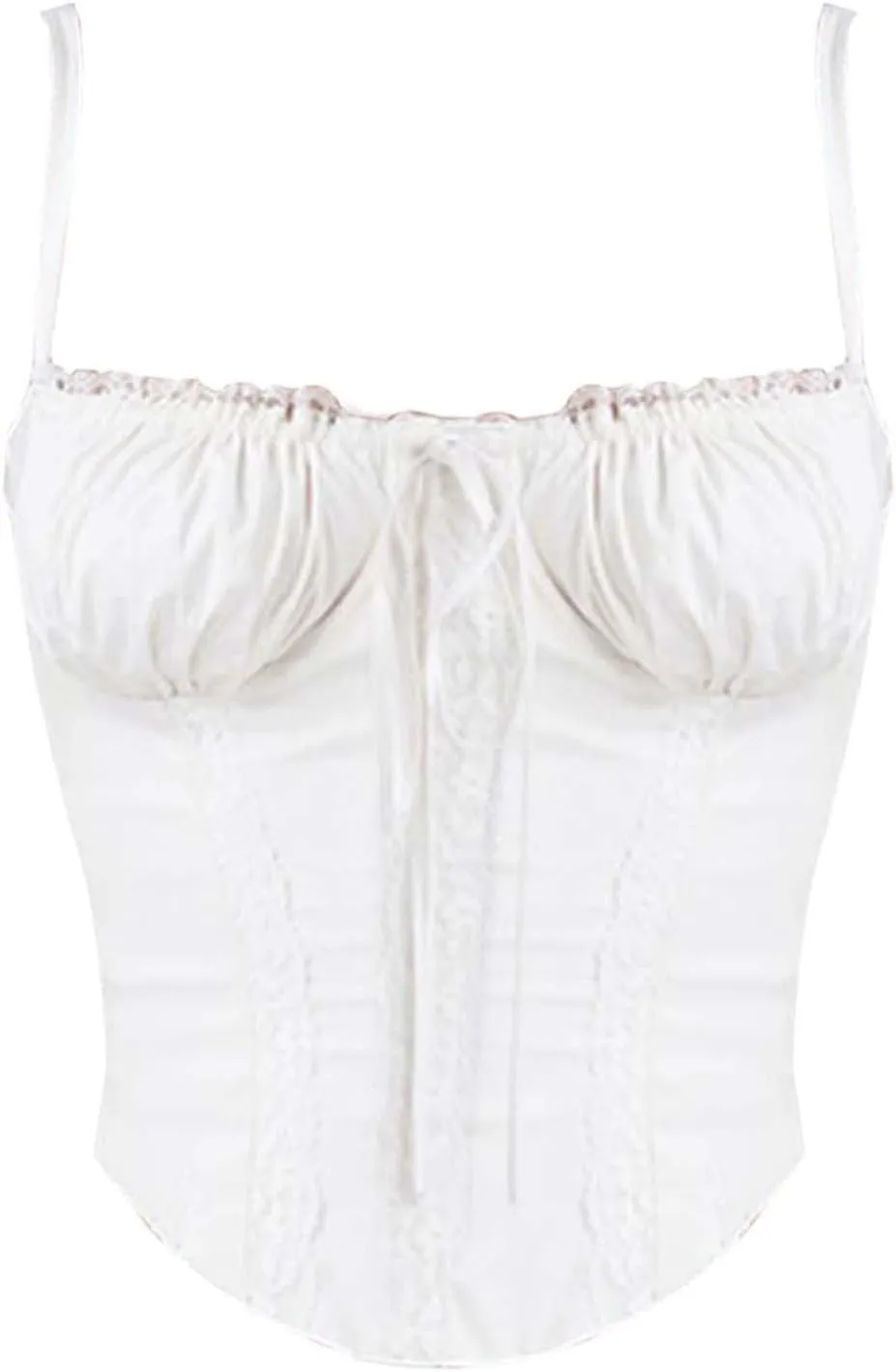 Womens Casual Fashion Summer Tank Tops Sexy Lace Trim Splicing Strappy Vest Solid Slimming Smocked Camisoles 2024