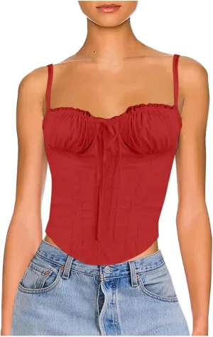 Womens Casual Fashion Summer Tank Tops Sexy Lace Trim Splicing Strappy Vest Solid Slimming Smocked Camisoles 2024
