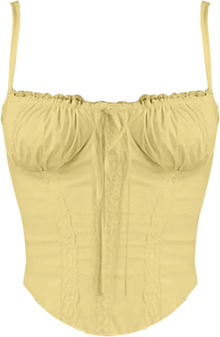 Womens Casual Fashion Summer Tank Tops Sexy Lace Trim Splicing Strappy Vest Solid Slimming Smocked Camisoles 2024