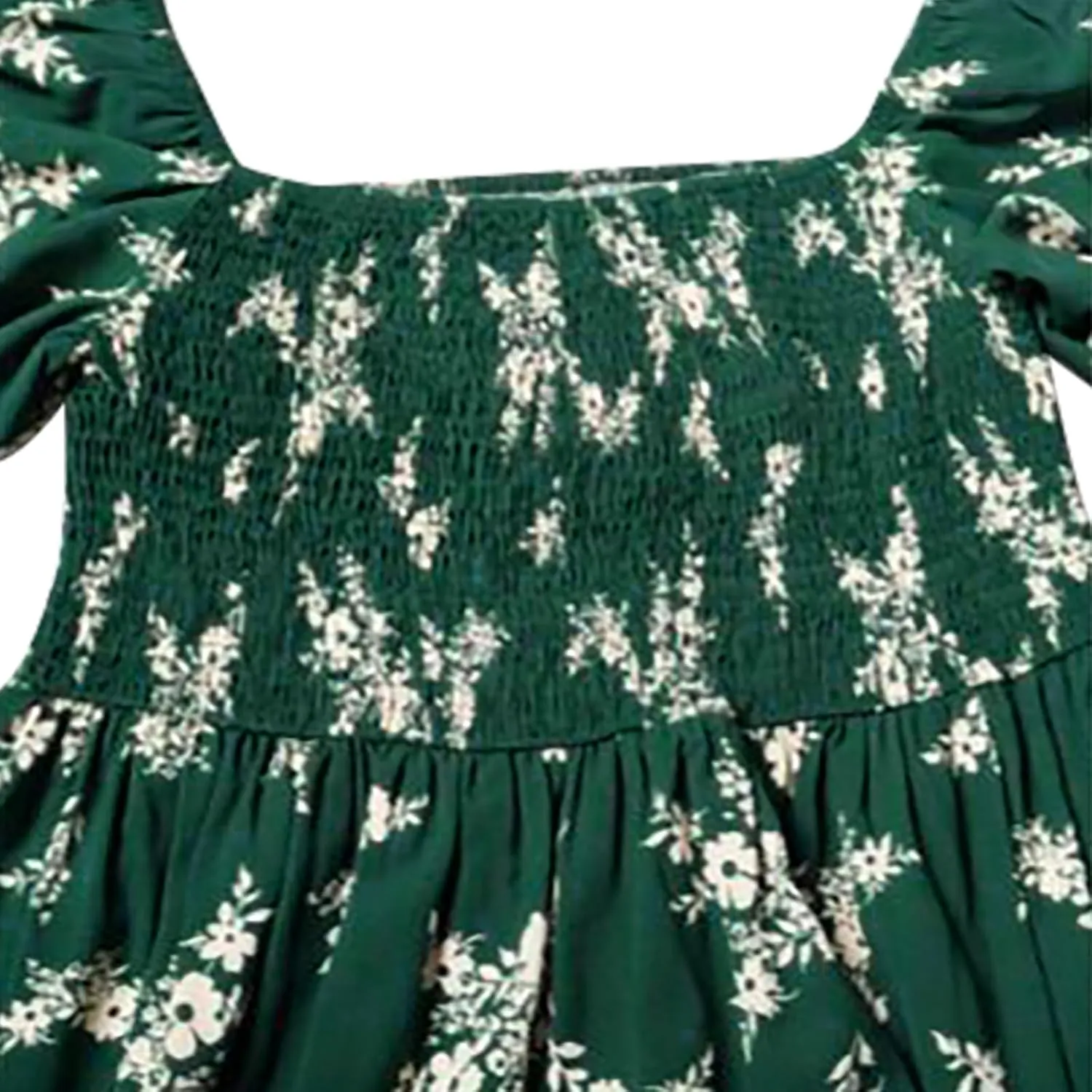 Women's Floral Dress Summer Casual Midi Dress Plus Size Puff Short Sleeve Square Neck Pleated Flowy Beach Sundress