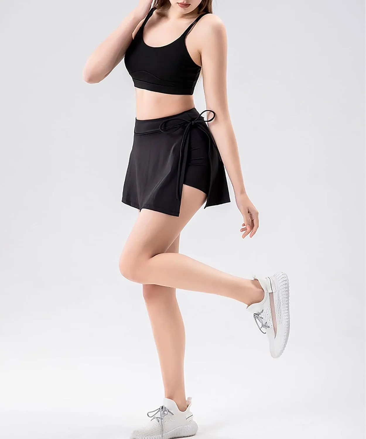 Women's High Waist Tennis Skorts Tie Side Moisture Wicking Athletic Workout Mini Skirts with Shorts