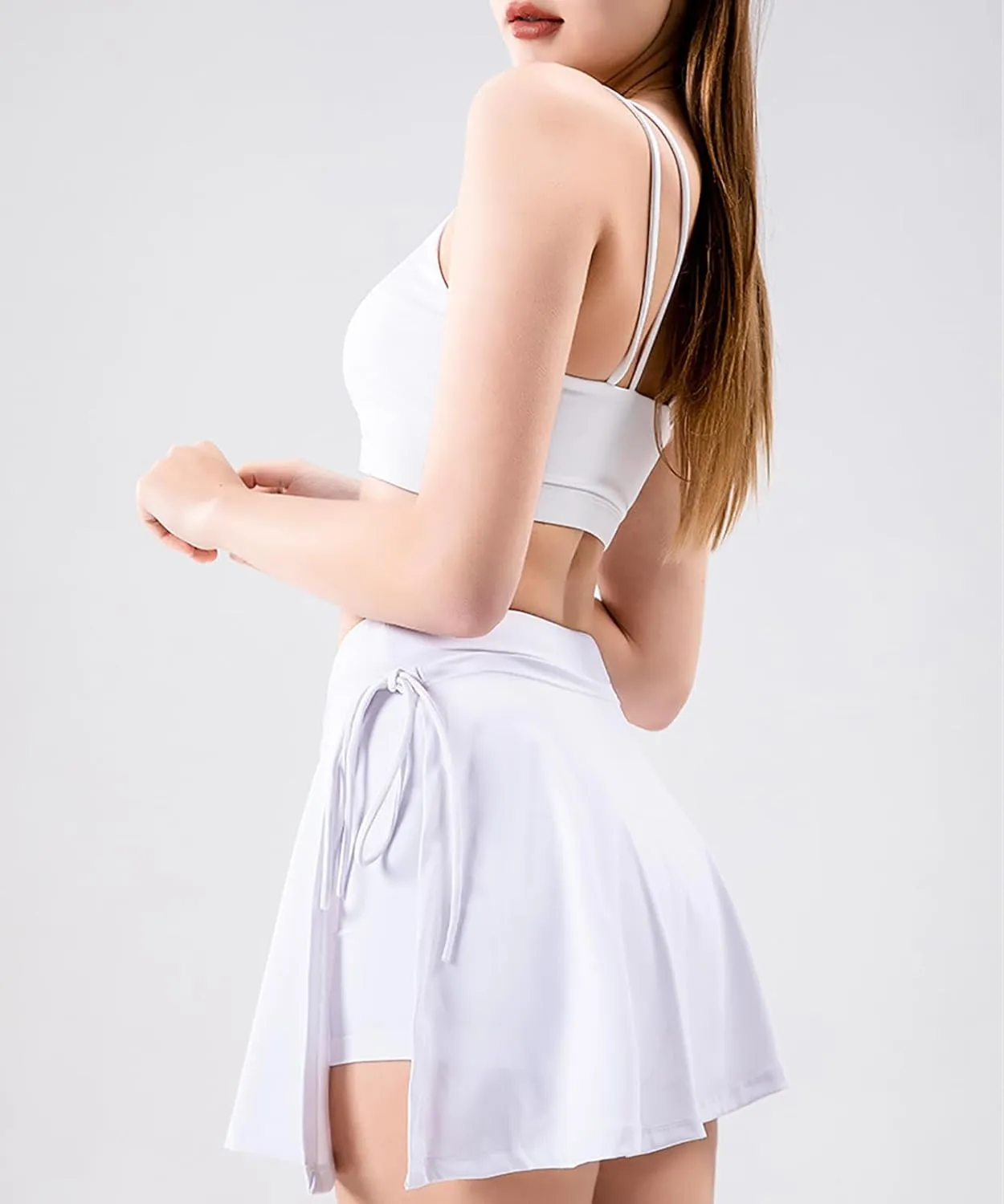 Women's High Waist Tennis Skorts Tie Side Moisture Wicking Athletic Workout Mini Skirts with Shorts