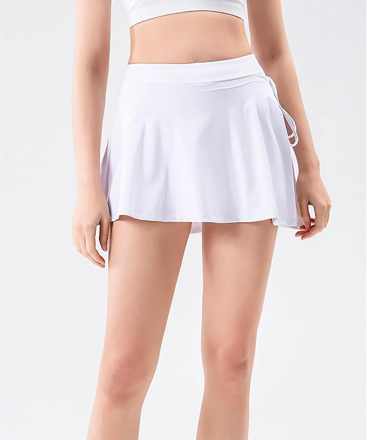 Women's High Waist Tennis Skorts Tie Side Moisture Wicking Athletic Workout Mini Skirts with Shorts