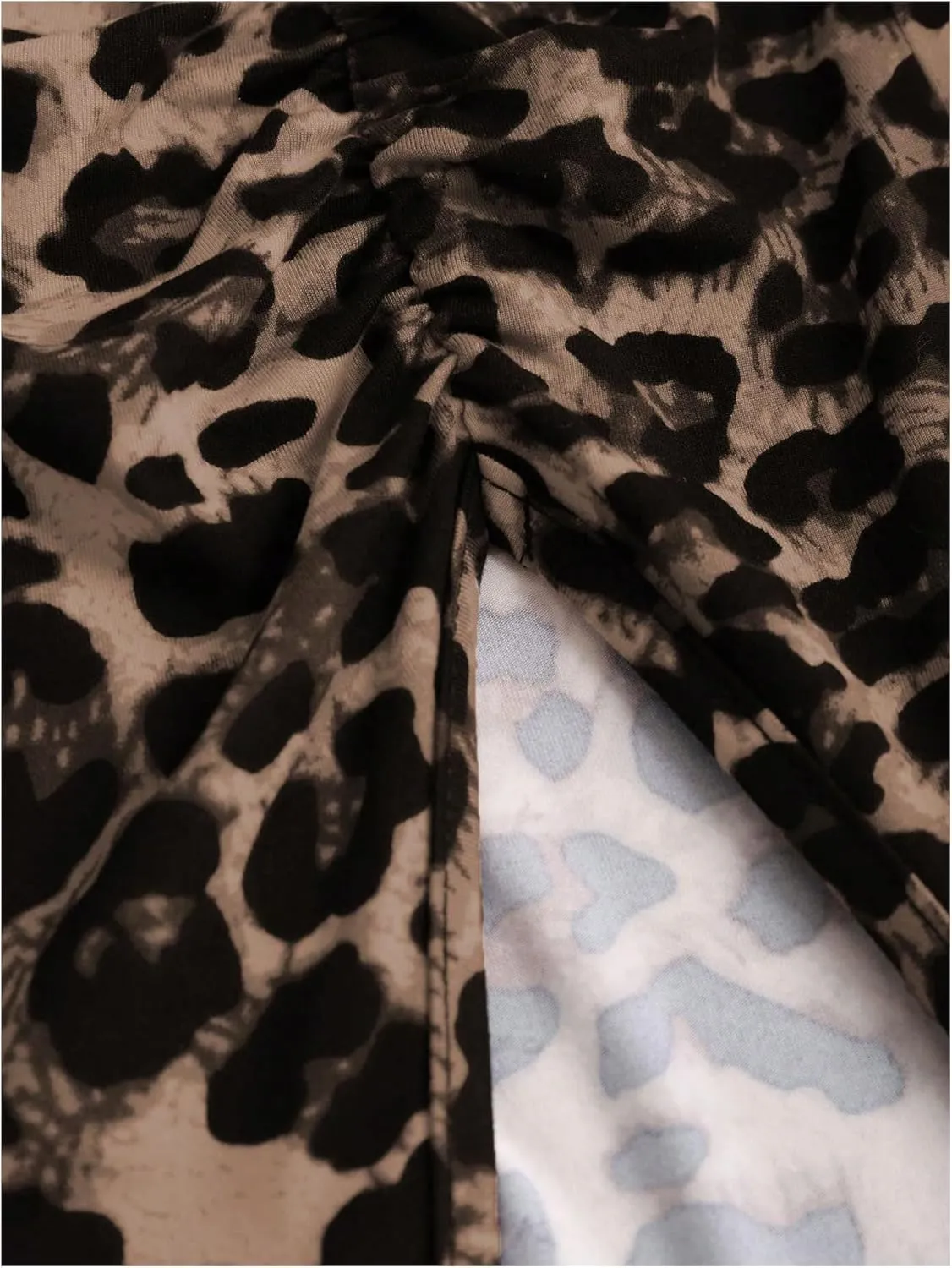 Women's Leopard Print Slit Split Maxi Skirt Ruched Y2K Long Skirts
