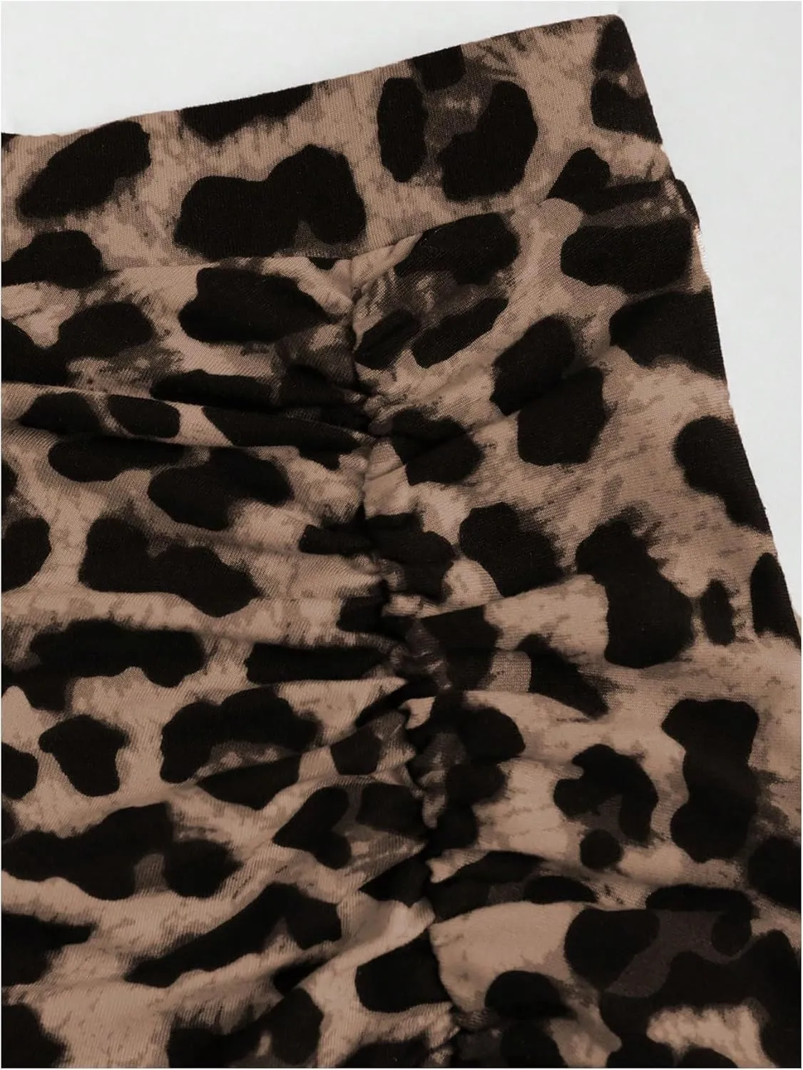 Women's Leopard Print Slit Split Maxi Skirt Ruched Y2K Long Skirts
